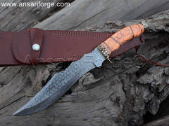 Premium Damascus Hunting Knife with Turquoise Handle & Leather Sheath - Hand-Forged, Durable, and Stylish Gift for Him: Valentine’s, Anniversary, Birthday, or Christmas.