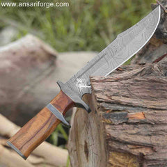 Own a piece of history with this hand-forged Damascus steel Best Bowie knife, featuring a full tang and a protective leather sheath.