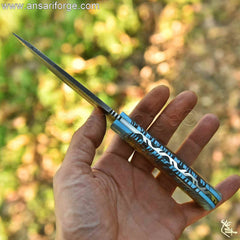 Ansari Forge Signature Damascus Steel Knife - Master Bladesmith Craftsmanship.
