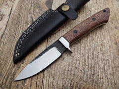 Custom Handmade D2 Steel Hunting Knife With Sheath Walnut Wood Handle