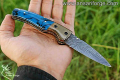 Custom made Damascus steel pocket knife