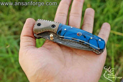 Custom made Damascus steel pocket knife