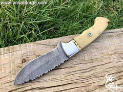 Damascus steel bone collectors hunting Skinning knife with sheath