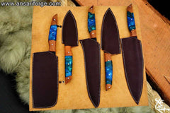 custom made kitchen knives set hand forged carbon steel Wood Handles