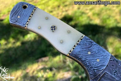 Handmade Damascus steel bone handle hunting knife 9.0 inches survival knife with leather sheath
