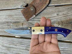 Custom made beautiful Damascus Steel pocket knife