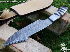 Custom Made Damascus Tactical Hunting Knife 13 inches long with Leather sheath