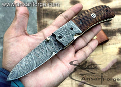 Hand-forged Damascus Steel Pocket Knife - Discover a masterpiece of craftsmanship. Featuring a razor-sharp blade, elegant rosewood handle, and durable construction. Perfect for outdoor adventures or everyday carry.