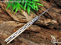 Handmade forged Damascus steel bone handle hunting knife