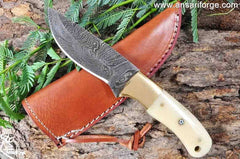 Custom Handmade Damascus Steel Hunting Skinning Knife With Sheath