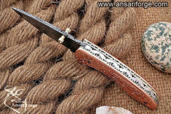 Damascus engraved pocket knife - Black Friday Offer