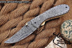 Damascus steel rain drop pocket knife