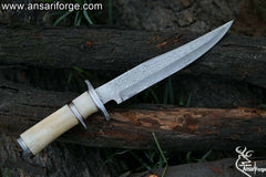 Handmade Damascus Steel Sub Hilt Bone Handle Bowie Knife With Sheath