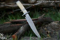 Handmade Damascus Steel Sub Hilt Bone Handle Bowie Knife With Sheath