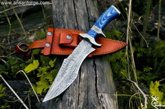 LTQSA Knives Handmade Damascus Bowie Knife 15 " inches Sub hilt Tactical Hunting Knife With Leather Sheath