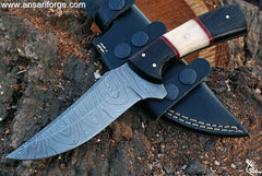 Handmade Damascus steel hunting knife with leather sheath custom knife tactical survival knives