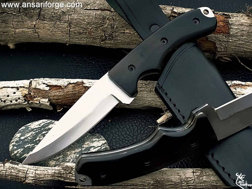 Full Tang Hunting Knife with Leather Sheath- Camping Outdoor Fixed Blade D2 Tool Steel Bushcraft Knife .