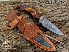 Personalized hand forged Damascus steel hunting knife