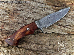 Personalized hand forged Damascus steel hunting knife