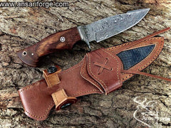 Personalized hand forged Damascus steel hunting knife