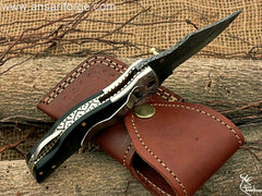 File Work Detailing on Stainless Steel Spine of Folding Pocket Knife.