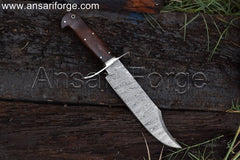 Custom Damascus Bowie Knife , Full tang with Stainless steel guard