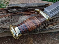 Custom made high carbon steel Bowie knife with leather sheath