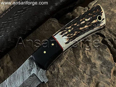 Sambar Stag Antler Handle Damascus knife - Rich and natural texture of the Sambar stag antler handle.