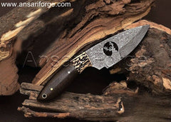 Hand-forged Damascus Steel Best Skinning Knife with Micarta Handle and Leather Sheath