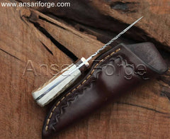 Best EDC Knife with Hand-Forged 1095 High Carbon Steel Blade, Stag Antler Handle, and Genuine Cowhide Leather Sheath