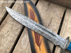 Close-up of Feather Damascus Bowie Knife Blade with 512 Layers