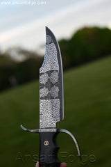 Blade of Mosaic Damascus Bowie Knife showcasing very beautiful pattern
