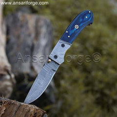 Handmade Damascus Folding Pocket Knife, EDC - Ansari Forge Knives.