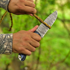 Custom handmade Damascus steel hunting knife with sheath