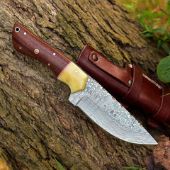 Damascus Knives Custom Handmade Hunting Knife- Best Damascus Steel Blade Skinning Knife- Fixed Blade Hunting Knife With Sheath Belt Loop