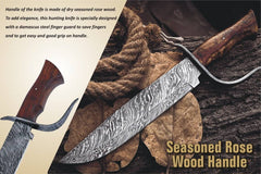 Damascus Bowie knife 15 inches long wood handle and leather sheath