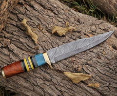 Custom Handmade Damascus Steel Hunting Bowie Knife With Sheath