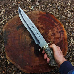 Stag handle Bowie knife, custom made, hunting knife, collectible knife.