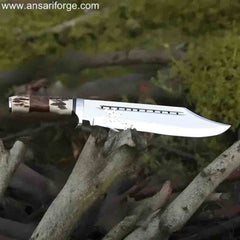 Ansari Forge Sekhmet 17" Custom Bowie Knife with Stag HAndle- Leather sheath with belt loop