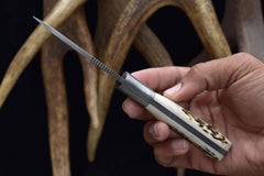 8 inch Handmade Damascus Steel Hunting knife Handle Deer Antler With Leather Sheath