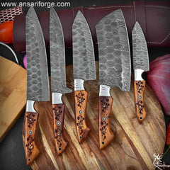 Damascus Chef Knife Set With Roll