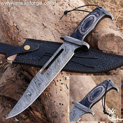 Custom made forged Damascus steel Rambo Bowie knife