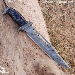 Custom made forged Damascus steel Rambo Bowie knife