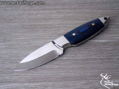 Best hunting knife with hand-forged 440C steel full tang drop point blade, mirror-polished finish, G10 handle, and genuine cowhide leather sheath by Ansari Forge.