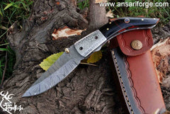 Damascus steel folding blade pocket knife