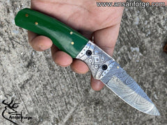 Damascus steel engraved pocket knife