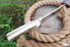 Custom Made D2 Steel Stag Handle Hunting Knife With Leather Sheath