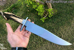 Texas Bowie Knife: Hand-forged 5160 steel blade with Crown Stag antler handle and handmade leather sheath.