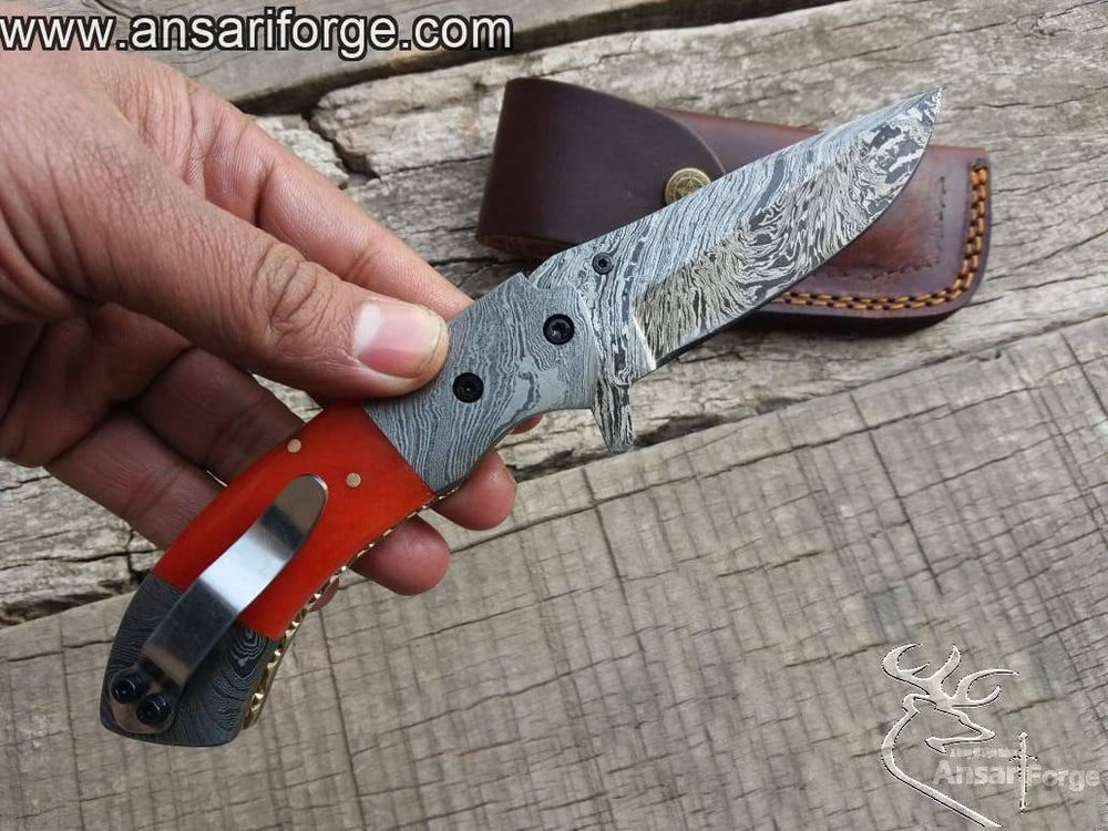 Damascus steel bone handle folding utility knife - Black Friday sale.