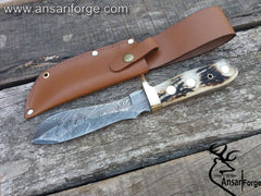 White Deer Antler Handle Real Damascus Knife